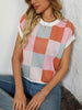 Mandy Checkered Round Neck Cap Sleeve Knit Top test