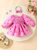 Children's Smocked Floral Print Baby Dress Set with Headband test