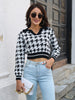 Houndstooth Johnny Collar Cropped Sweater test