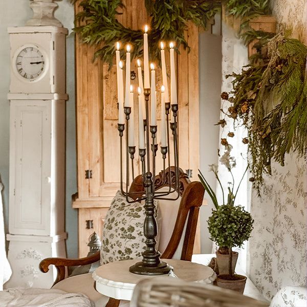 13 Taper Candle Black Iron Candelabra