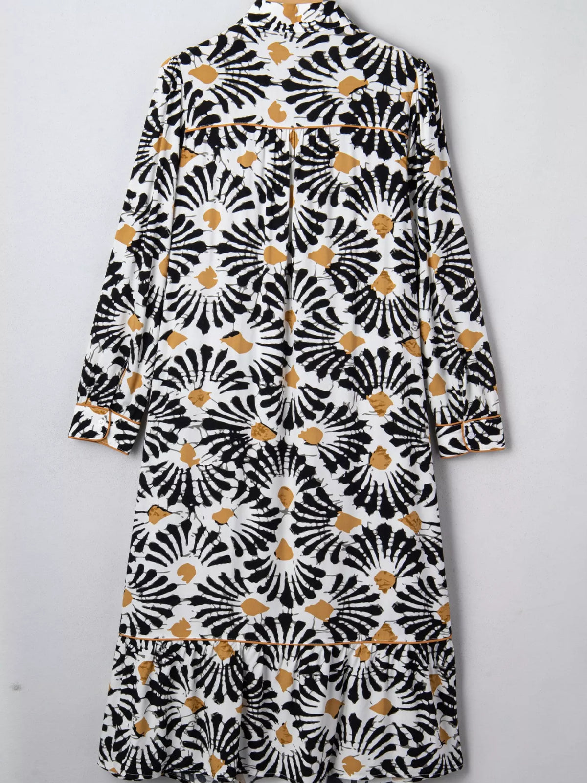 Women's long sleeve maxi dress with black and mustard abstract floral print, Shopimist fashion