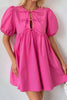 Puff Sleeve Tie Front High Waist Mini Dress