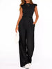 Ruffled Mock Neck Top and Wide Leg Pants Set