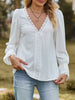Lace Trim V-Neck Blouse with Flounce Sleeves test