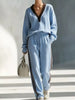 Contrast V-Neck Top and Striped Pants Set test
