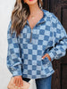 Checkered Half Zip Denim Hoodie Top test