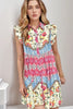 Floral Mixed Pattern Ruffle Flutter Sleeve Buttoned Dress test