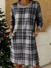Full Size Plaid Long Sleeve Crew Neck Dress with Pockets Plus Size test
