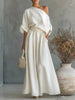 Full Size One Shoulder Top and Wide Leg Pants Set Plus Size test
