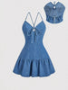 Tie-Front Denim Dress with Ruffled Hem test