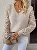 V-Neck Crochet Sleeve Sweater