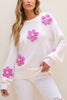 Crochet Flower Round Neck Long Sleeve Sweater test