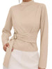 Mock Neck Blouse with Waist-Defining Metal Buckle Detail test