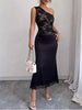 One-Shoulder Lace Trimmed Midi Dress test