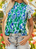 Floral Lace Trim Contrast Ruffle Sleeve Pleated Loose Blouse test