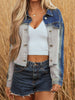 Color Block Patchwork Raw Hem Denim Jacket test