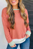 Stripe Colorblock Detail Raw Seam Long Sleeve Tunic Top test
