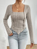 Ribbed Decorative Button Long Sleeve T-Shirt test