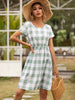 Ivy Lane Smocked Plaid Round Neck Short Sleeve Dress test