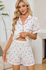 Cheery Print Collared Neck Top and Shorts Lounge Set