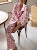 Heart Print Button Up Top and Pants Lounge Set test