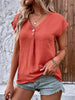 Decorative Button V-Neck Short Sleeve Blouse test