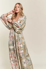 ADORA Printed V-Neck Batwing Sleeve Dress - Shopimist