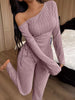 One-Shoulder Ribbed Knit Top and Pants Set test