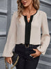 Contrast Notched Long Sleeve Blouse