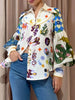 Printed Button Up Lantern Sleeve Shirt test