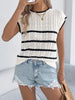 Cable-Knit Striped Round Neck Knit Top test