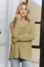 ADORA High-Low Side Slit V-Neck Sweater - Shopimist