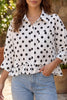 Polka Dot Print Three‑Quarter‑Sleeve Ruffle Hem Casual Shirt test