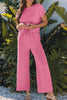 Corded Knit Short Sleeve T-Shirt and Wide Leg Pants Set test