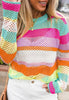 Openwork Contrast Striped Round Neck Knit Top test