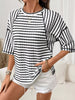 Casual Striped Raglan Sleeve Textured T-Shirt test