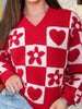 Floral Heart Checkered V-Neck Sweater test