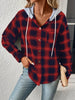 Plaid Drawstring Button Up Hooded Jacket test