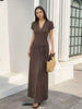 V-Neck Short Sleeve Maxi Dress with Waist-Tie Detail test