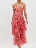 V-Neck Sleeveless Floral Print Layered Ruffle Maxi Dress test