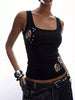 Ribbed Tank Top with Metal Grommet Cutouts and Stud Embellishments test