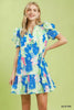 Umgee Floral Puff Sleeve Tiered Mini Dress