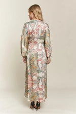 ADORA Printed V-Neck Batwing Sleeve Dress - Shopimist