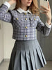 Plaid Cropped Outerwear with Contrast Collar and Gold Buttons test