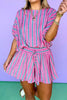 Stripe Dolman Short Sleeve Blouse Drawstring Elastic Waist Loose Short Set test