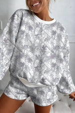 Abstract Woodland Camo Print Baggy Pullover Drawstring Shorts Set - Shopimist