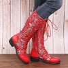 Embroidered Lace-Up Block Heel Boots test
