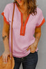 Contrast Half Zip Short Sleeve Top test