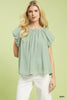 Umgee Crinkle Flutter Sleeve Peasant Top