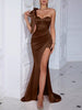 One-Shoulder Bow Slit Maxi Dress